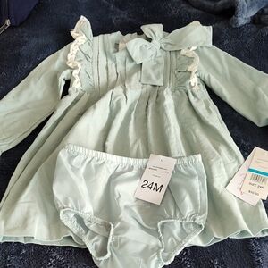 Bonnie Baby Mint Green Long Sleeve Dress with Bow